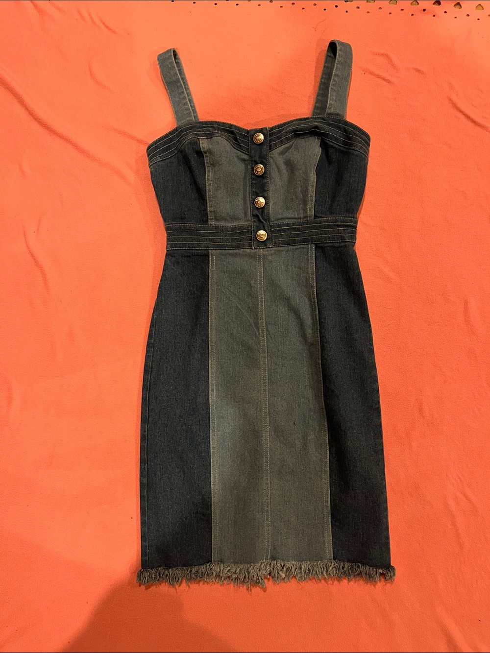 Sleeveless Two-Tone Denim Bodycon Dress
